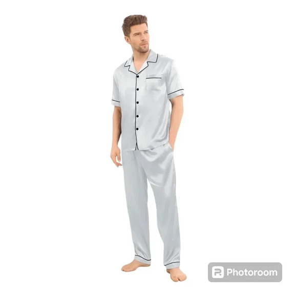 SWOMOG Men's Satin Pajama Set - Picture 1 of 3